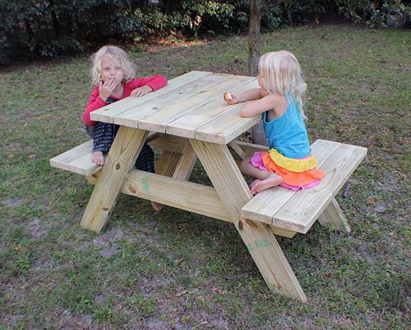 Kids wooden picnic table handcrafted and rustic small